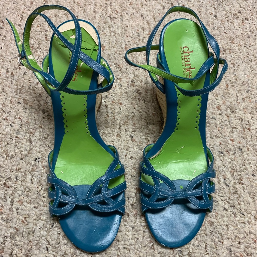 Charles David Wedge Heels - Green and Blue - Women's size 10B - Worn once